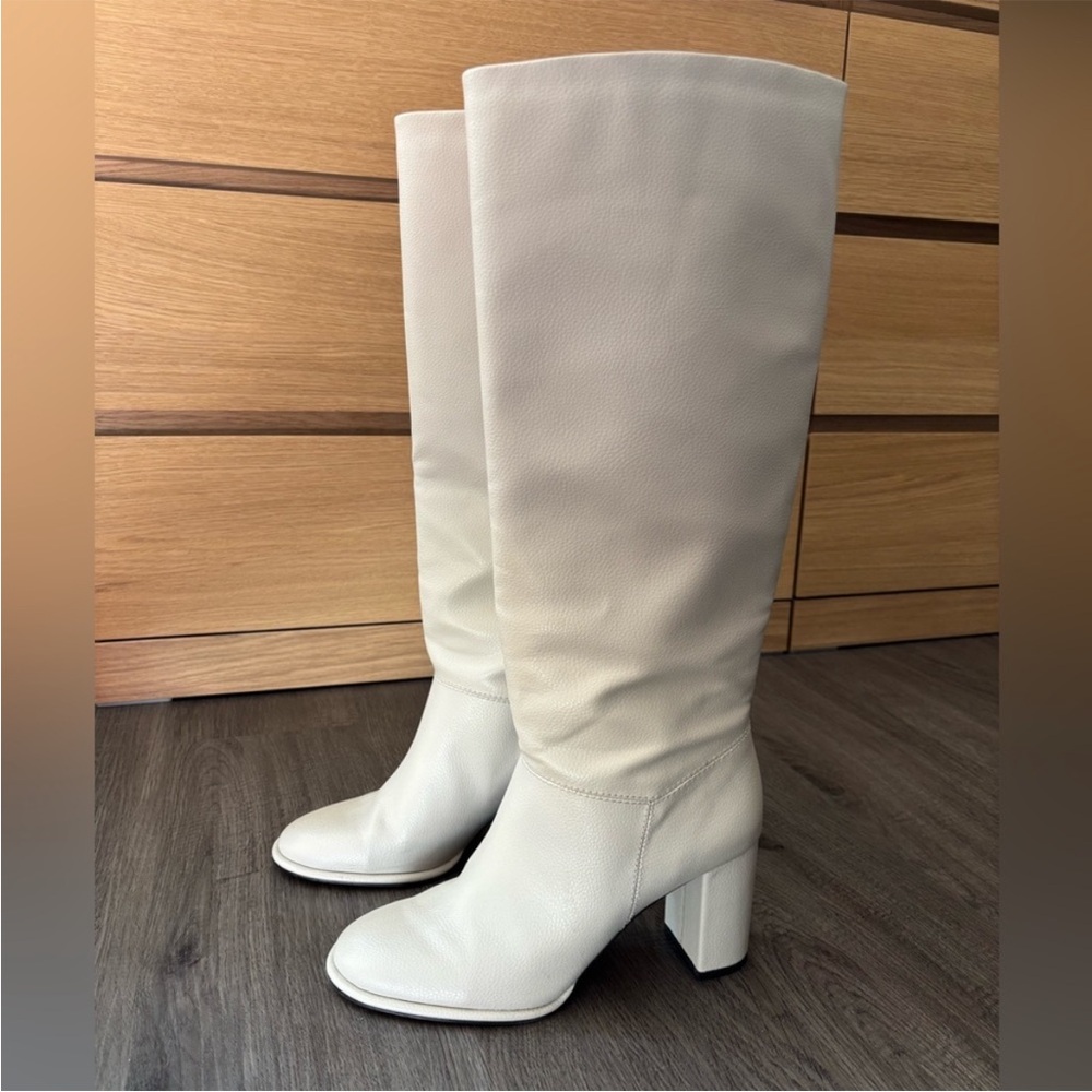 H&M Cream Heeled Knee-High Boots